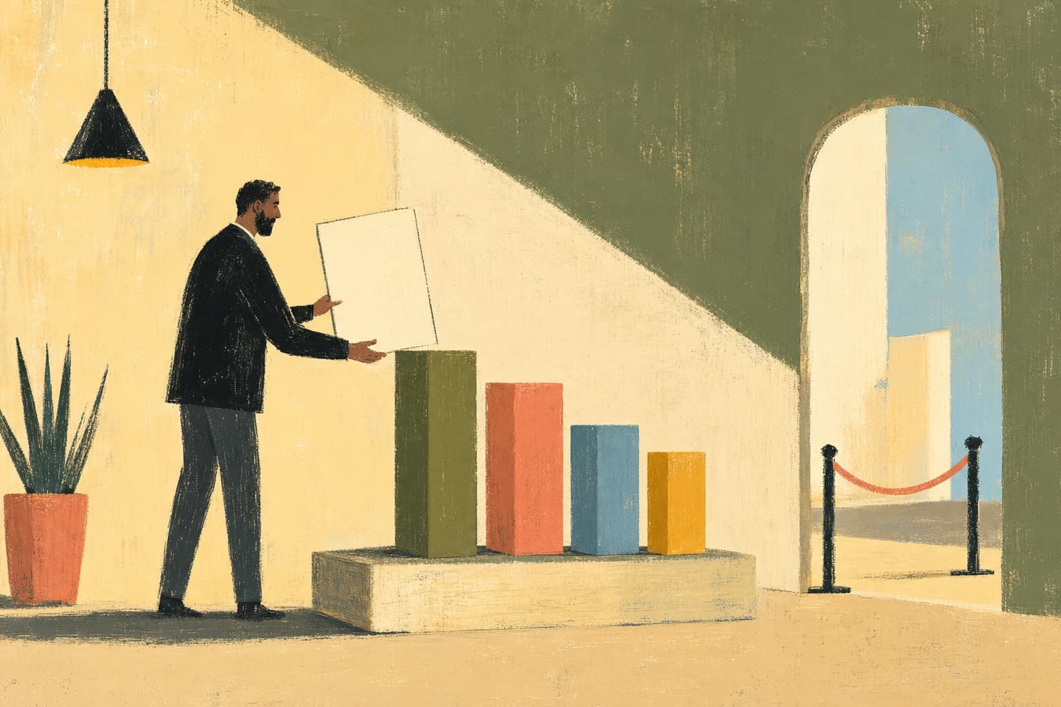Firmatics-style illustration of a marketer preparing a blank chart.